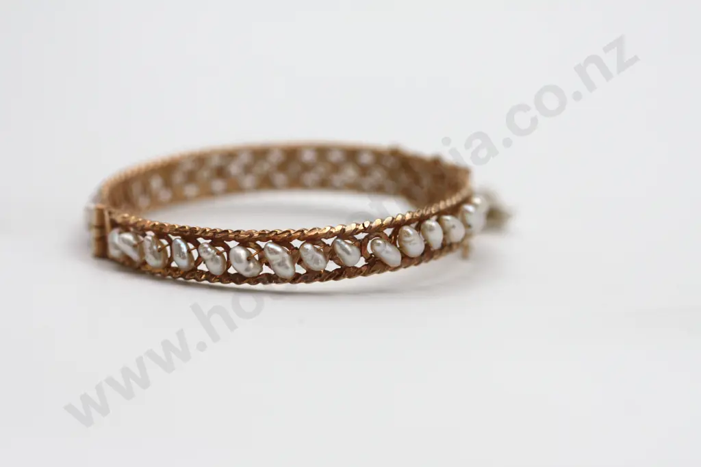 Woven Metal Bracelet w Baroque Pearl Accents on the Circumference "Carousel" Image 1++