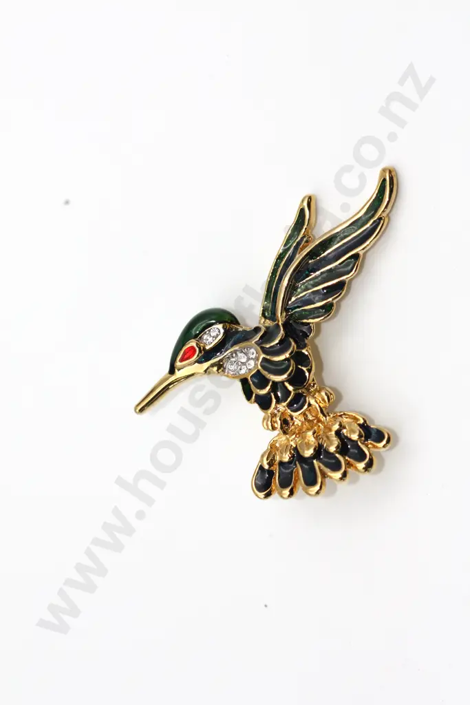 Nimble Darting Sparkly Kingfisher Brooch w Green & Red Detailing "Ever Watchful" Image 1++