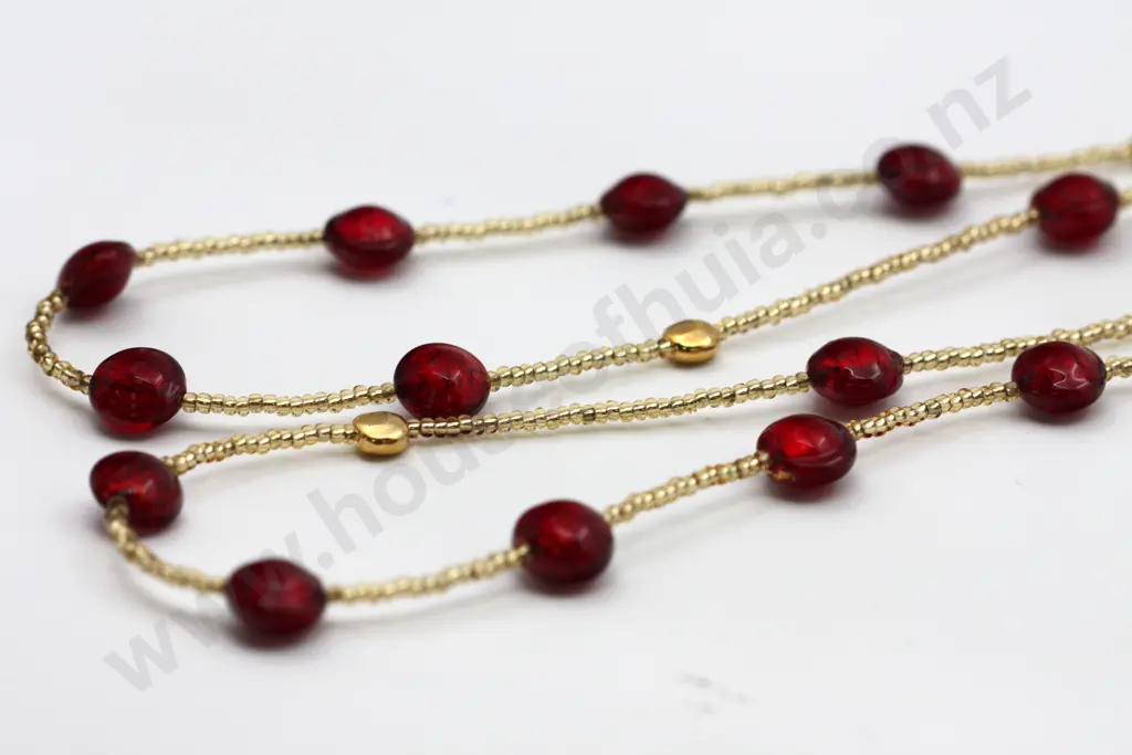 Long Venezia Antica Murrina Red Bead Necklace w Gold Runners Image 1++