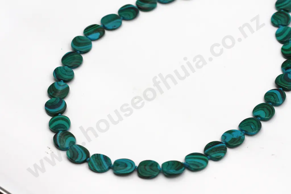 String of Flat Wood Grain Died Blues & Greens Beads in a Necklace "Why woodnt you?" Image 1++