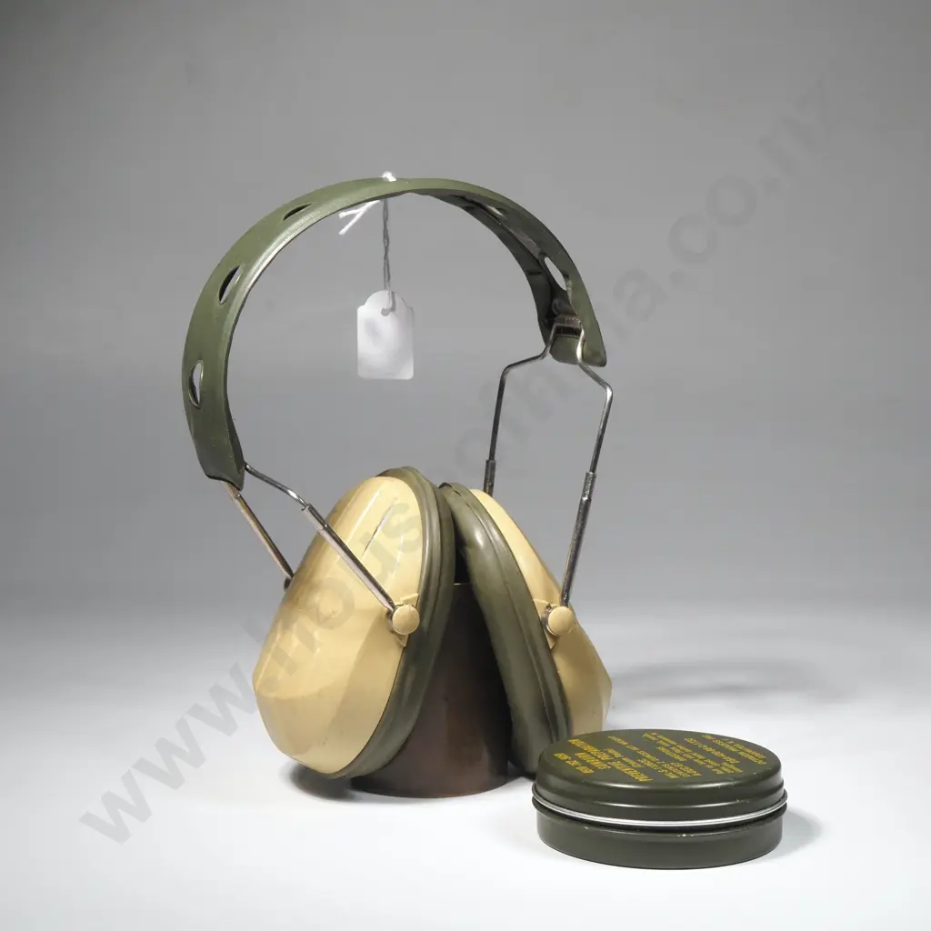 Pair of Vintage Military Ear Defenders & An Army Tin of Sunburn Preventive Preparation Image 1++