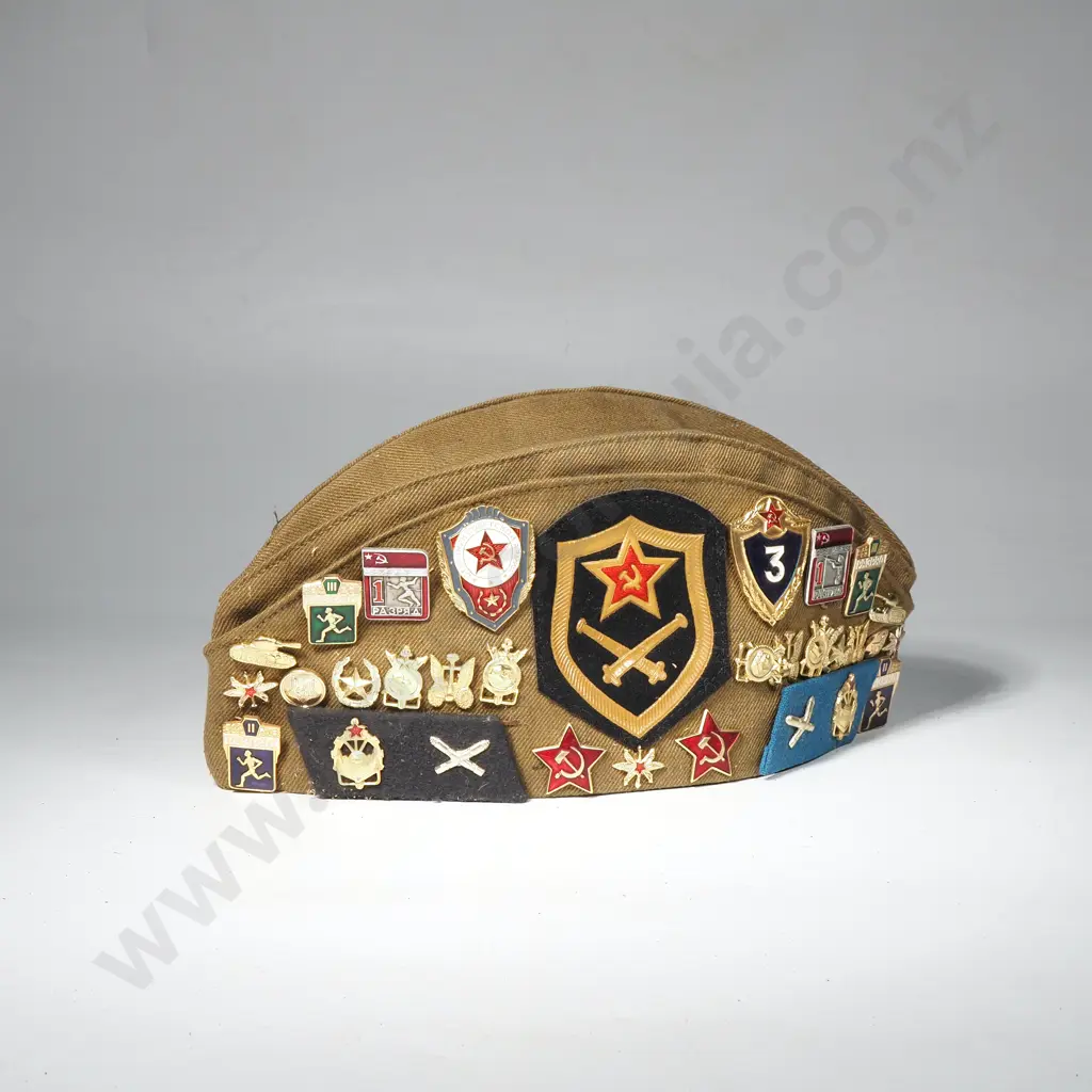 Russian Military Side Cap w Multiple Badges Image 1++
