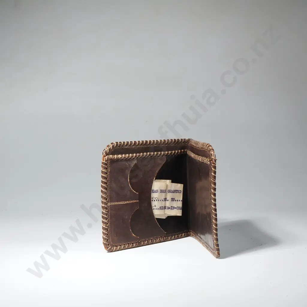 WW2 leather Wallet w Note of Leave Image 1++