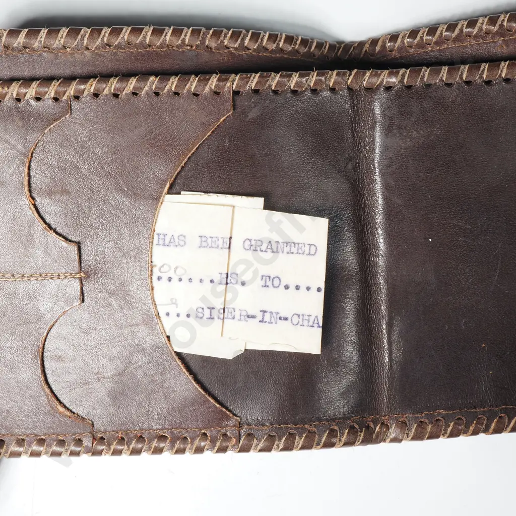 WW2 leather Wallet w Note of Leave Image 1++
