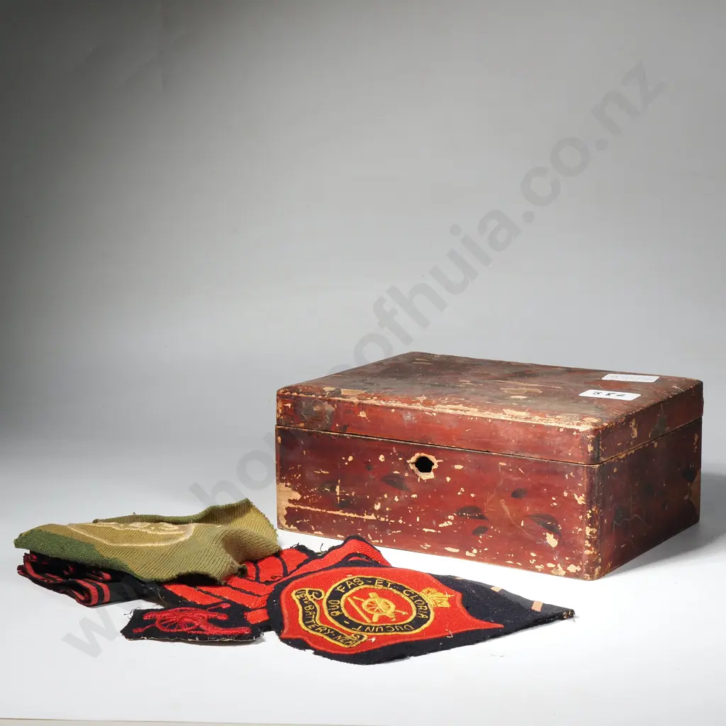 Antique Chevrons & Badges; One For Fas-Et -Gloria 12th Battery Artillery In A Lacquered Box Image 1++