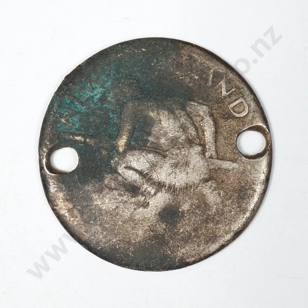New Zealand Shilling turned into Dog Tag for WW2 NZ Navy - Sto B Y Butson  Image 1++