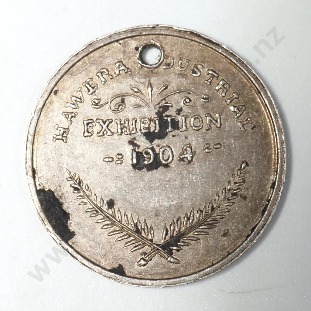 1904 Hawera Industrial Exhibition Silver Medalette - Holed  Image 1++