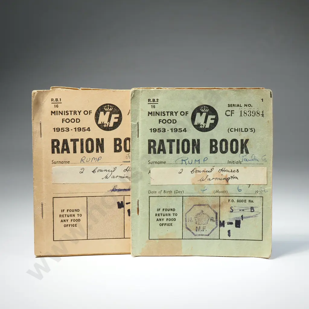 Two British Ministry of Food Ration Books 1953-1954 for Hilda G Rump Image 1++