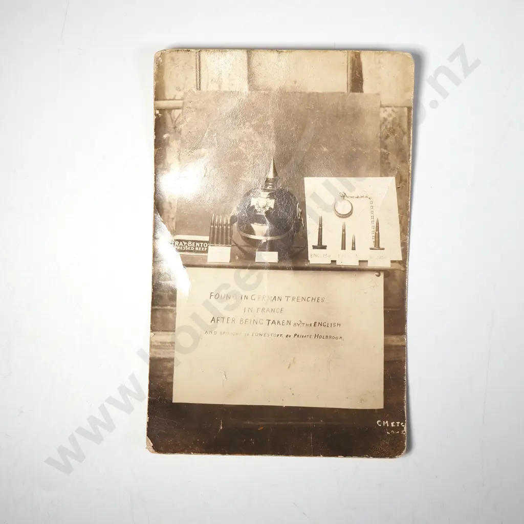 Unusual Antique Postcard Showcasing German Artifacts Captured by German Forces - Picklehaube & Other Items Image 1++
