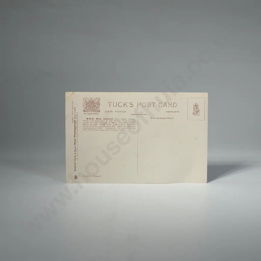 Vintage Tuck's Post Card -HMS New Zealand. Image 1++