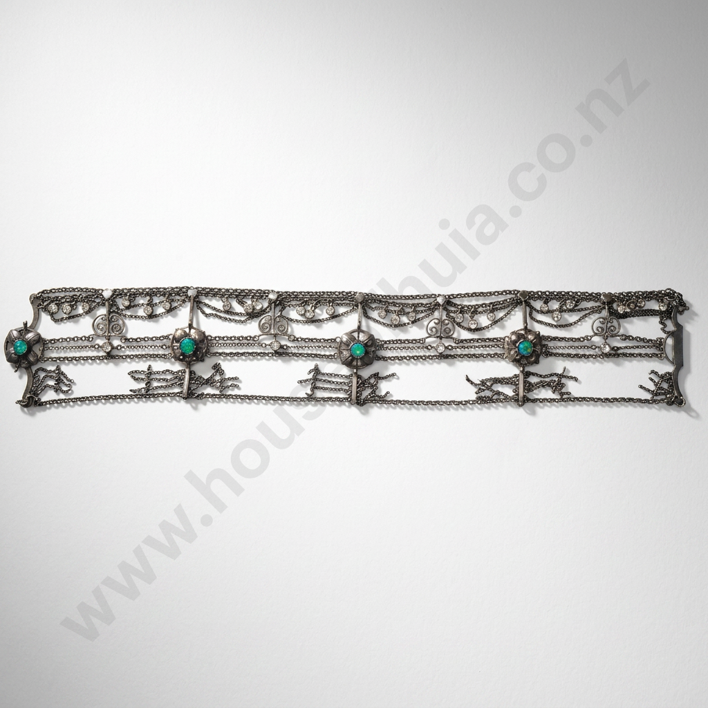Exceptional Art Nouveau Sterling Silver & Opal Choker Image 1++