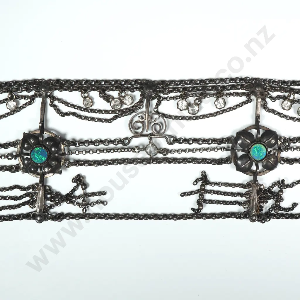 Exceptional Art Nouveau Sterling Silver & Opal Choker Image 1++
