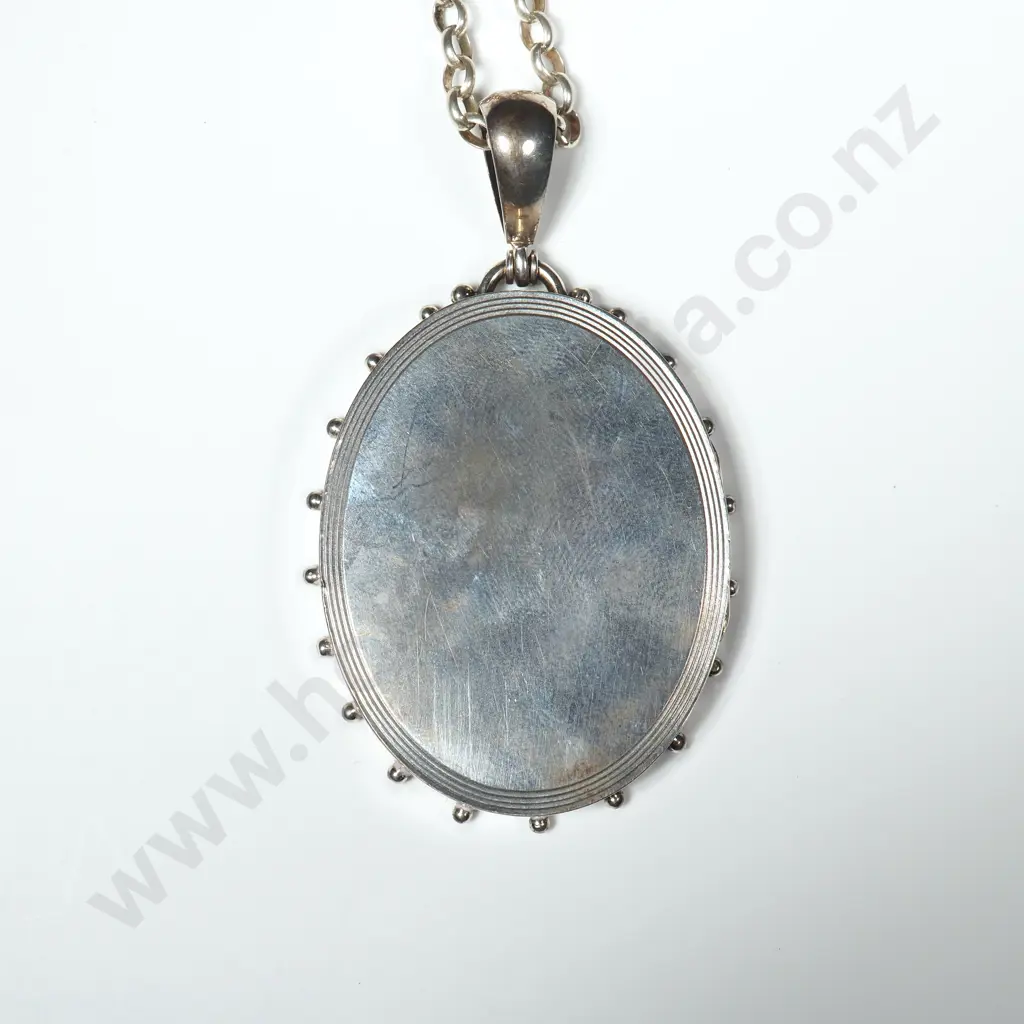 Large Antique Sterling Silver Hand Engraved Locket With Sterling Silver Chain Image 1++