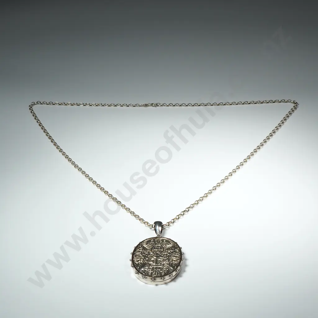 Large Antique Sterling Silver Hand Engraved Locket With Sterling Silver Chain Image 1++