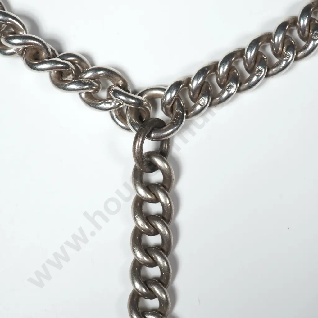 Heavy Antique Sterling Silver Curb Link Double Albert Chain Image 1++