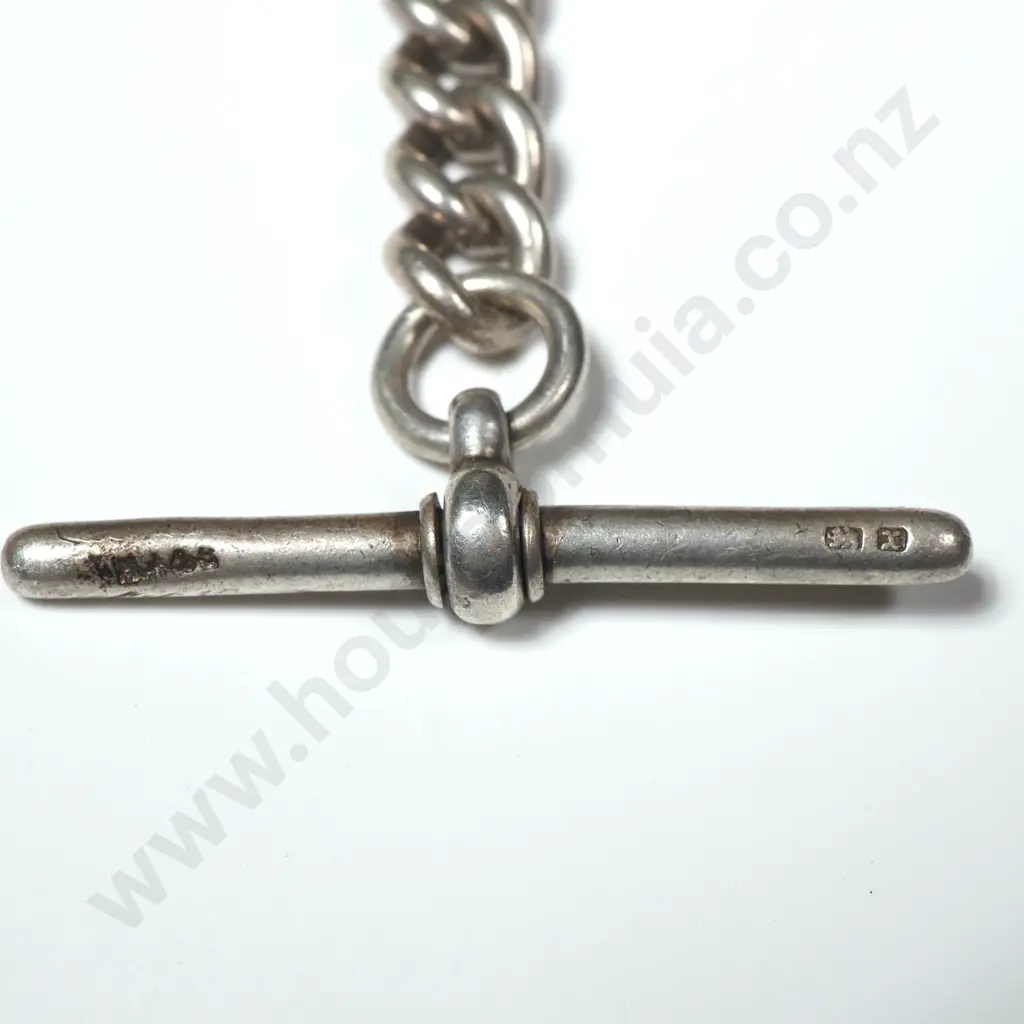 Heavy Antique Sterling Silver Curb Link Double Albert Chain Image 1++