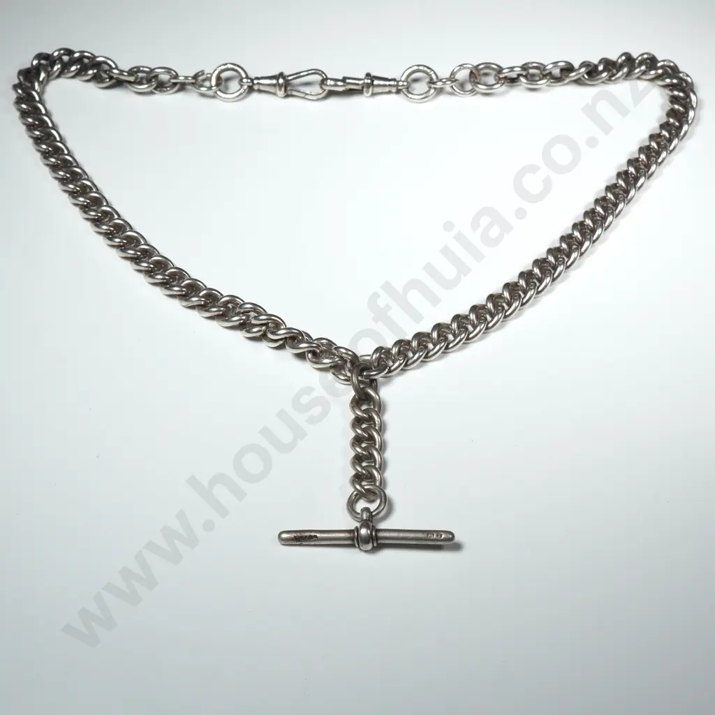 Heavy Antique Sterling Silver Curb Link Double Albert Chain Image 1++