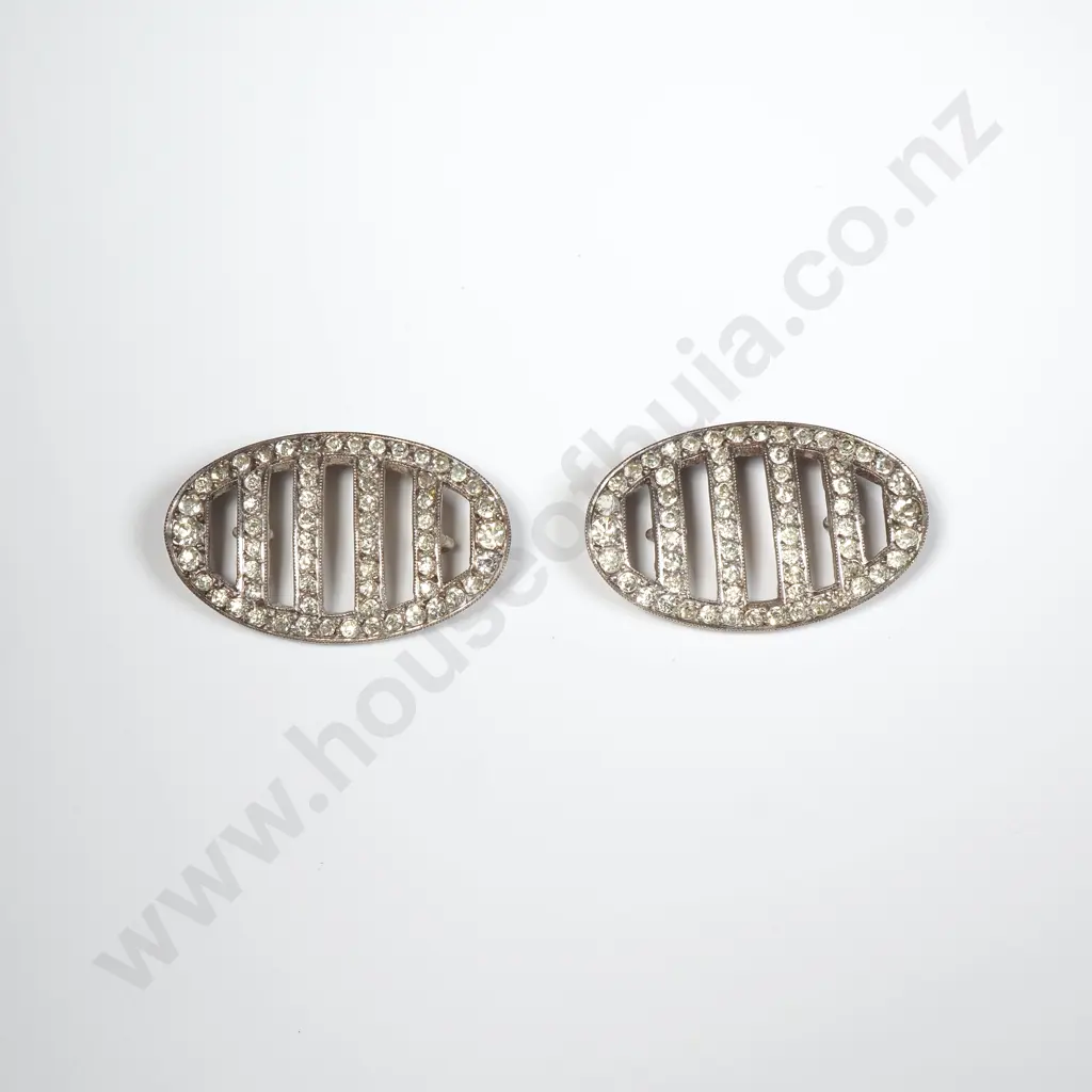 Pair of French Hallmarked Silver Paste Set Shoe Decorations Image 1++
