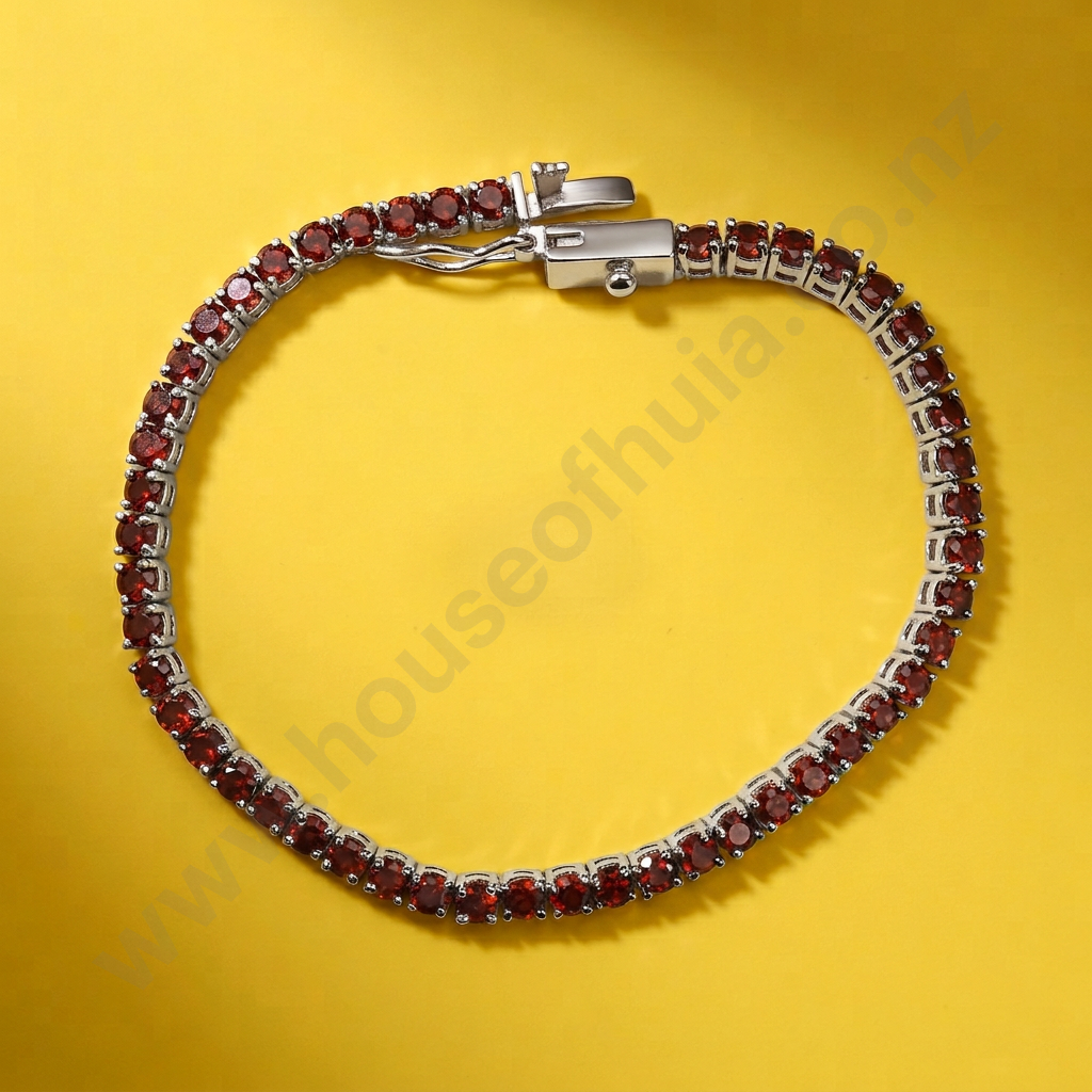 Sterling Silver Garnet Tennis Bracelet Image 1++