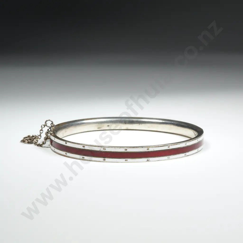 Antique .800 Silver & Enamel Hinged Bracelet Image 1++