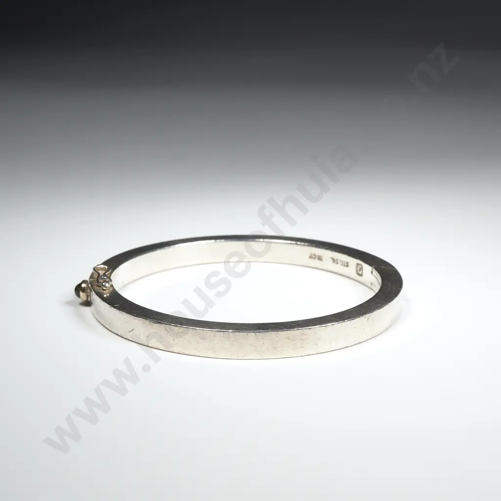 Modern Sterling Silver & 18ct Gold Cuff Bracelet Image 1++