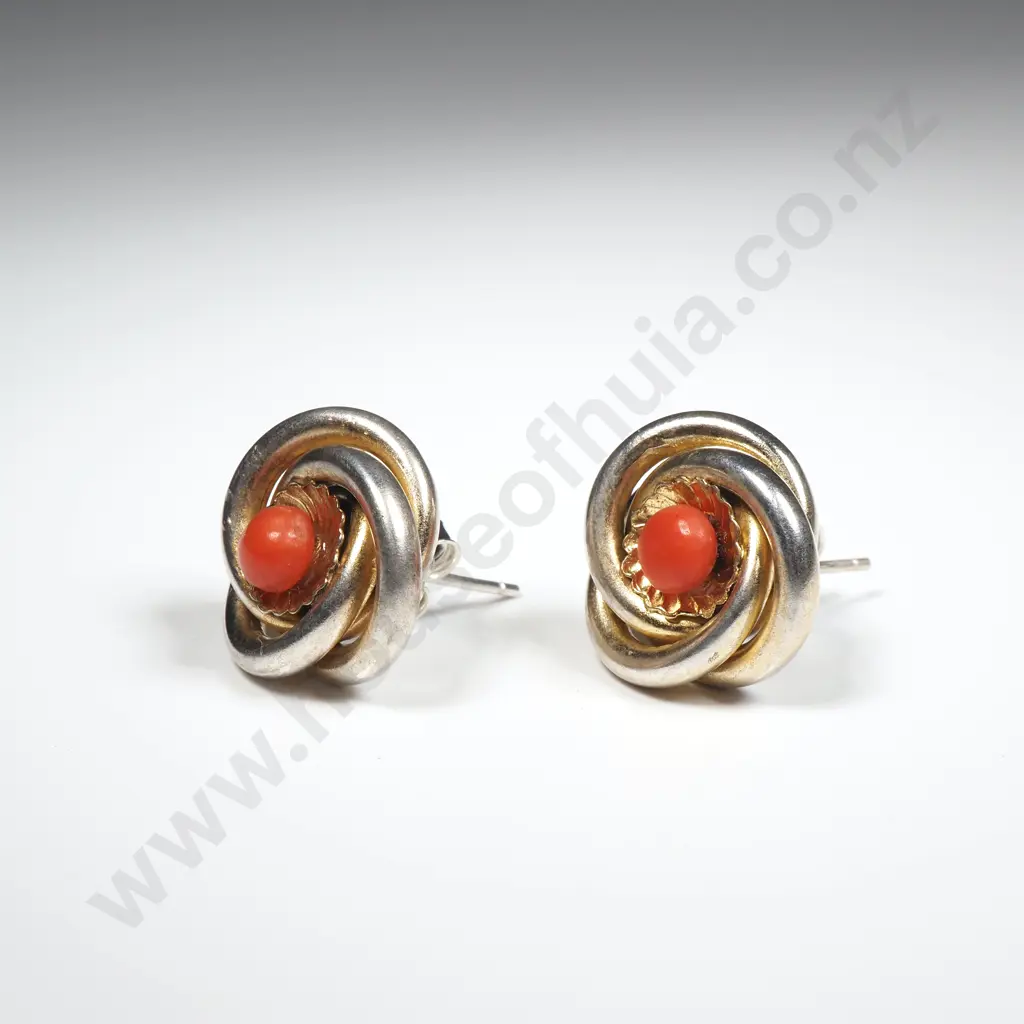 Coral & Silver Gilt Earrings Image 1++