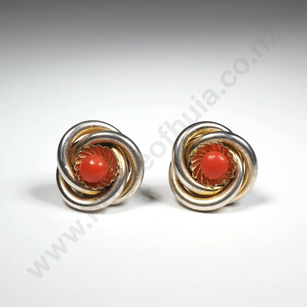 Coral & Silver Gilt Earrings Image 1++