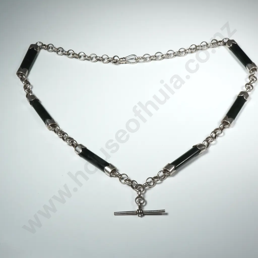 Modern Sterling Silver And Greenstone Double Albert Chain Image 1++