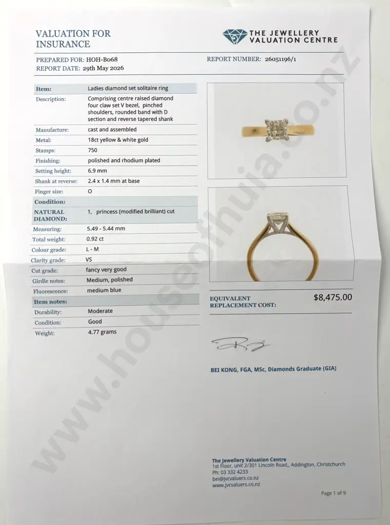 18ct Gold Princess Cut Diamond Ring w Valuation for $8,475.00 Image 1++