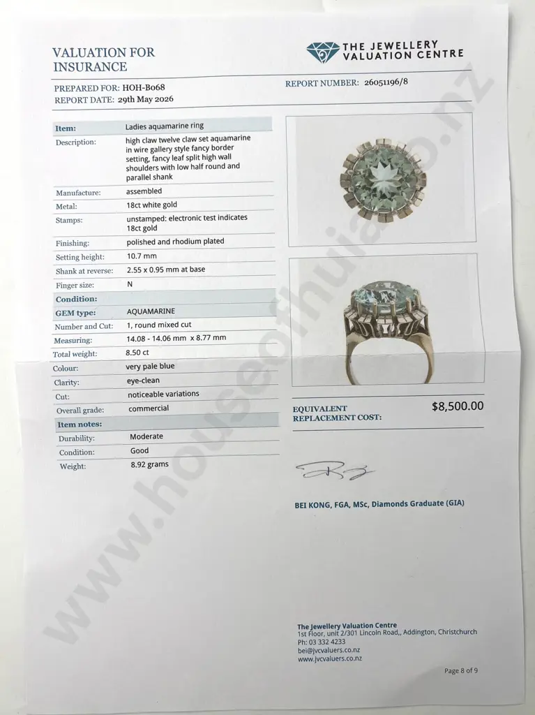 Impressive 18ct White Gold Aquamarine Ring w Valuation for $8,500.00 Image 1++