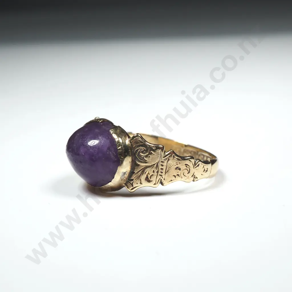 Antique 9ct Gold Purple Gem Ring w English Hallmarks Image 1++