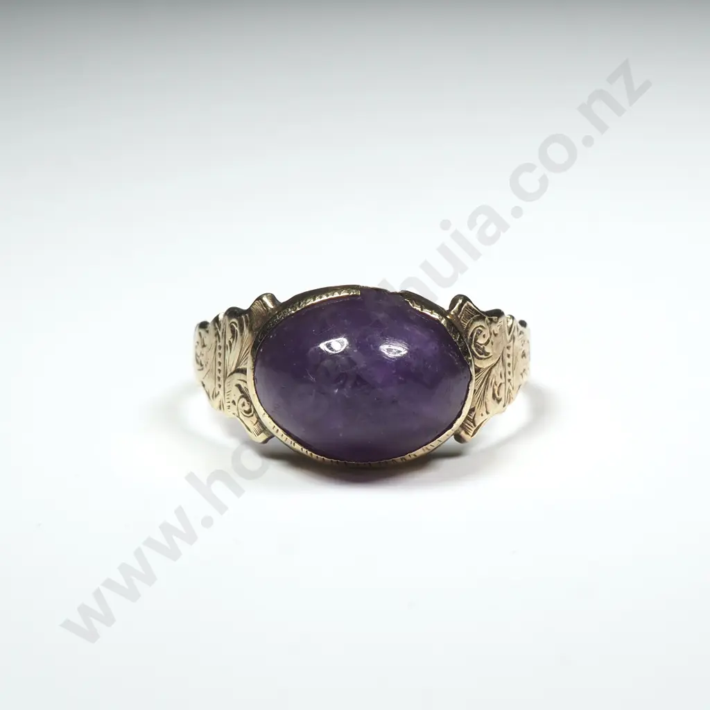 Antique 9ct Gold Purple Gem Ring w English Hallmarks Image 1++