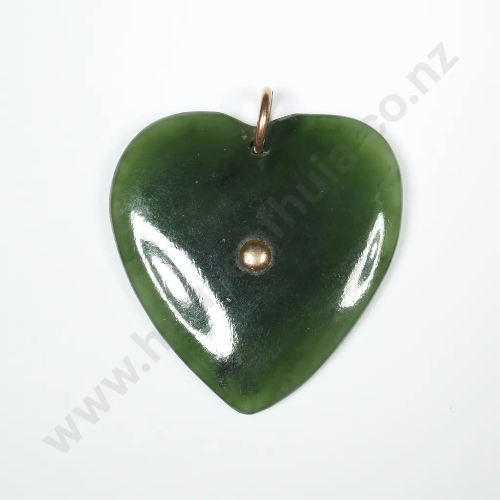 Antique NZ Greenstone And 9ct Gold Heart Pendant ( A.F ) Image 1++