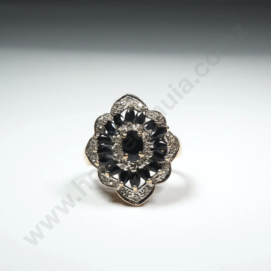 Vintage 9ct Gold Sapphire & Diamond Image 1++