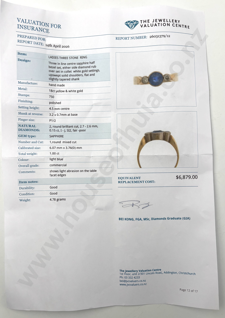 Vintage 18ct Gold Diamond & Sapphire Ring  w Valuation for $6879.00 Image 1++