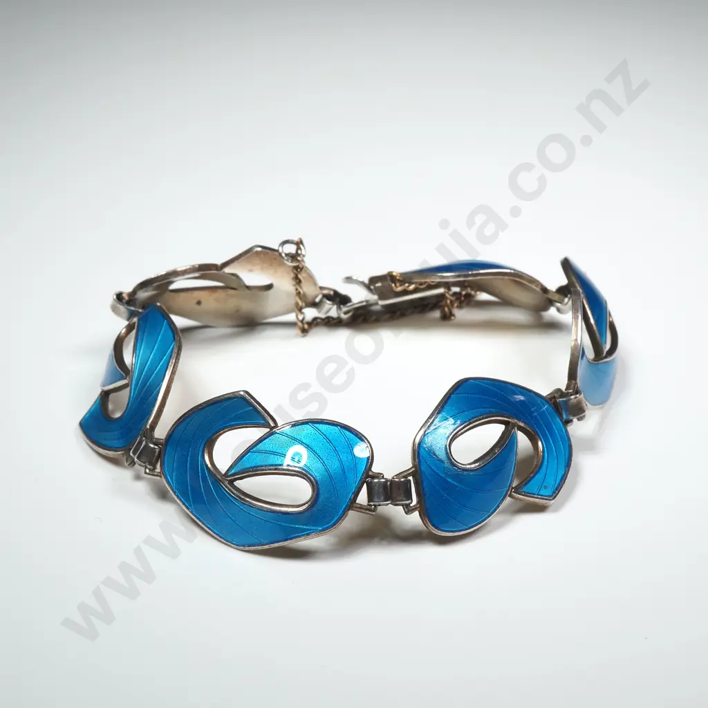 Vintage Sterling Silver Blue Enamelled Norwegian Bracelet - Funk Central Image 1++