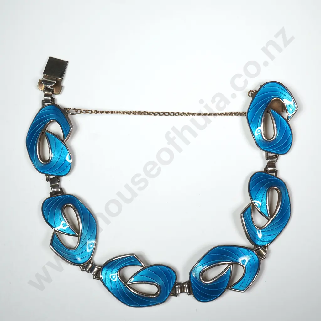 Vintage Sterling Silver Blue Enamelled Norwegian Bracelet - Funk Central Image 1++