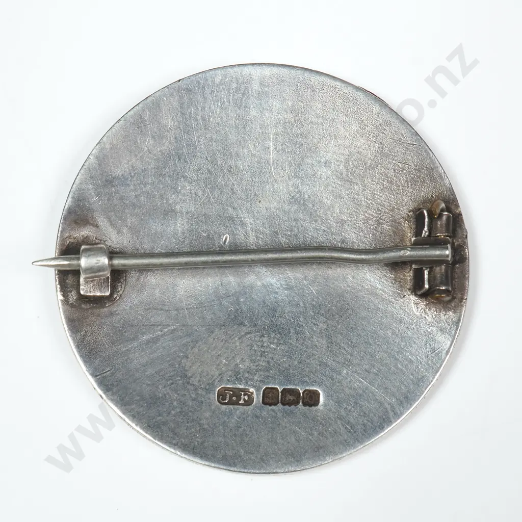 Sterling Silver Blue Enamel Engine Turned Brooch Image 1++