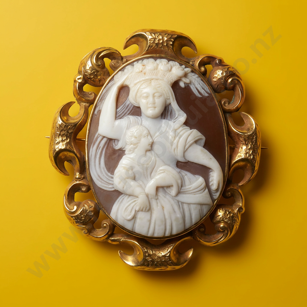 Antique 9ct Gold Cameo Brooch Image 1++