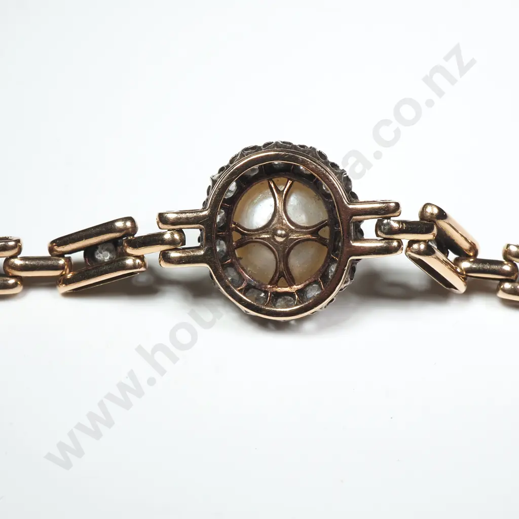 Edwardian 9ct Gold Pearl & Diamond Bracelet Image 1++
