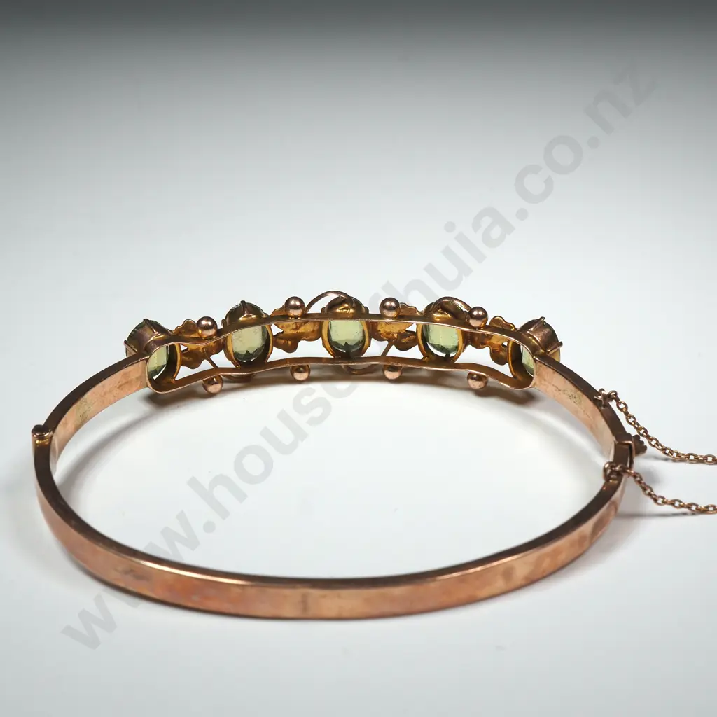Antique 9ct Rose Gold Green Gem & Seed Pearl Bracelet Image 1++