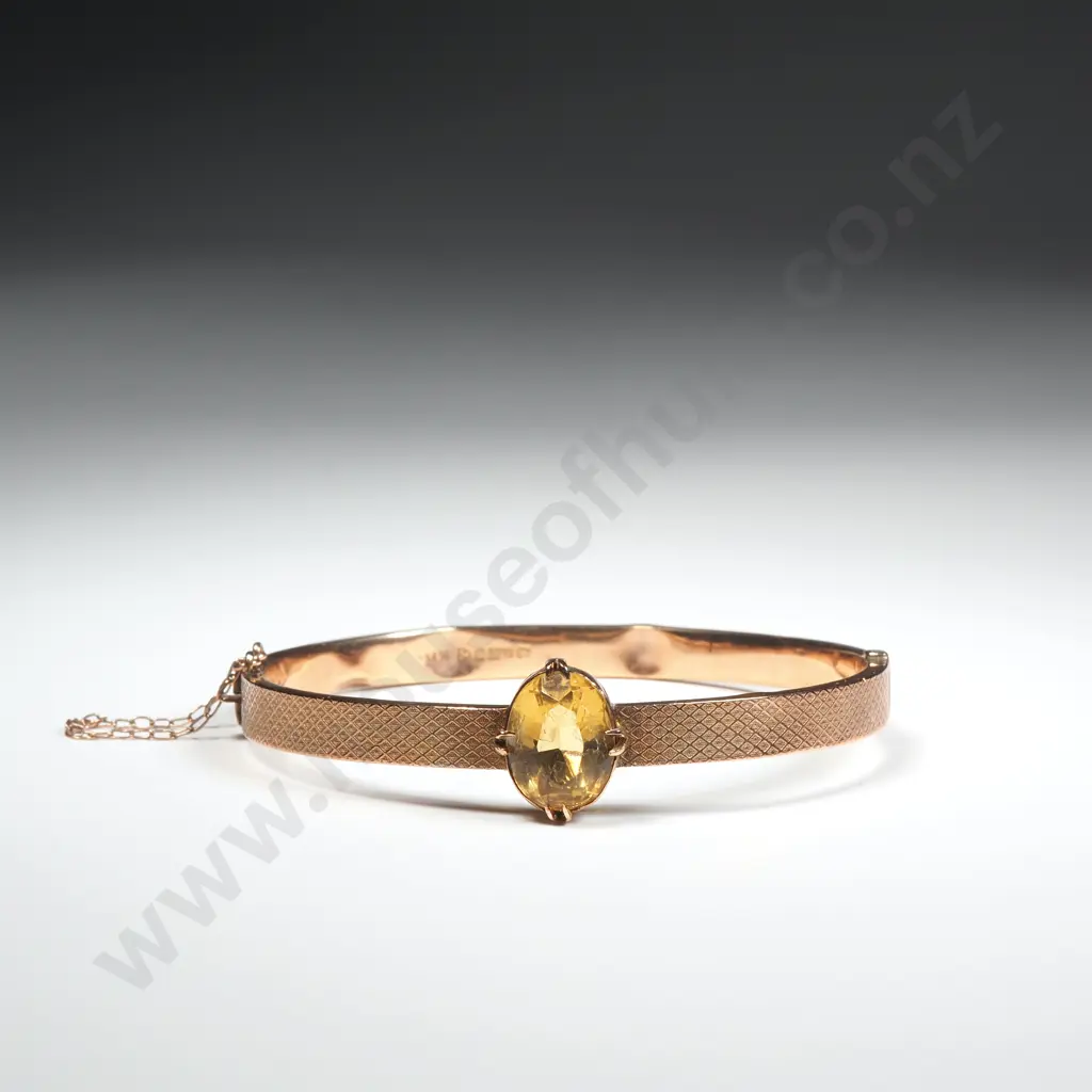Antique 9ct Rose Gold Bracelet w Yellow Stone Image 1++