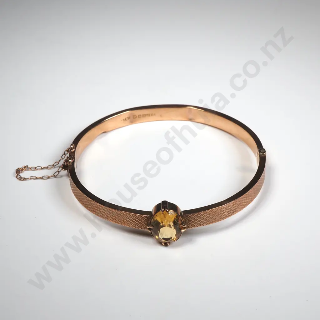 Antique 9ct Rose Gold Bracelet w Yellow Stone Image 1++