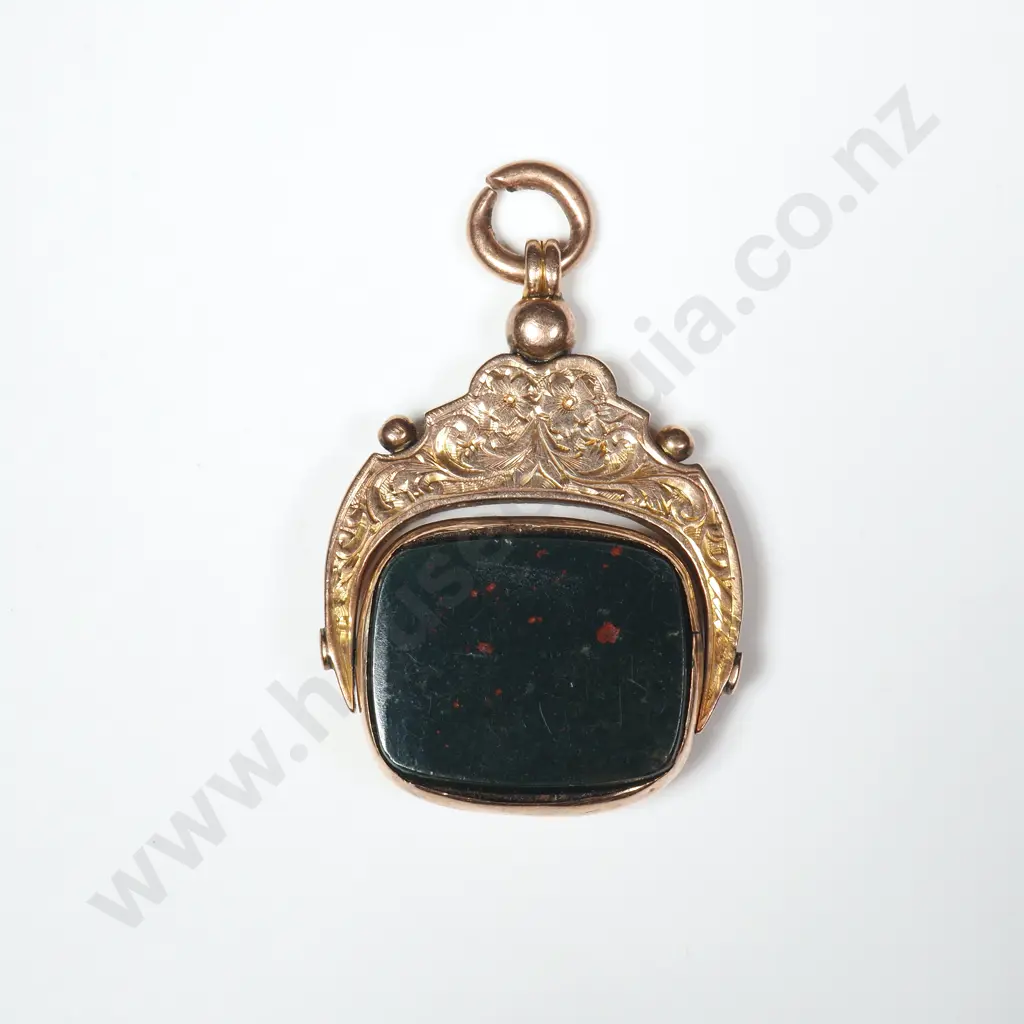 Antique 9ct Gold Bloodstone, Carnelian Spinner Pendant Image 1++
