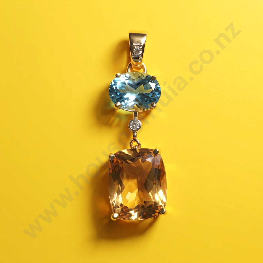 14ct Gold Diamond, Citrine & Blue Topaz Pendant Image 1++