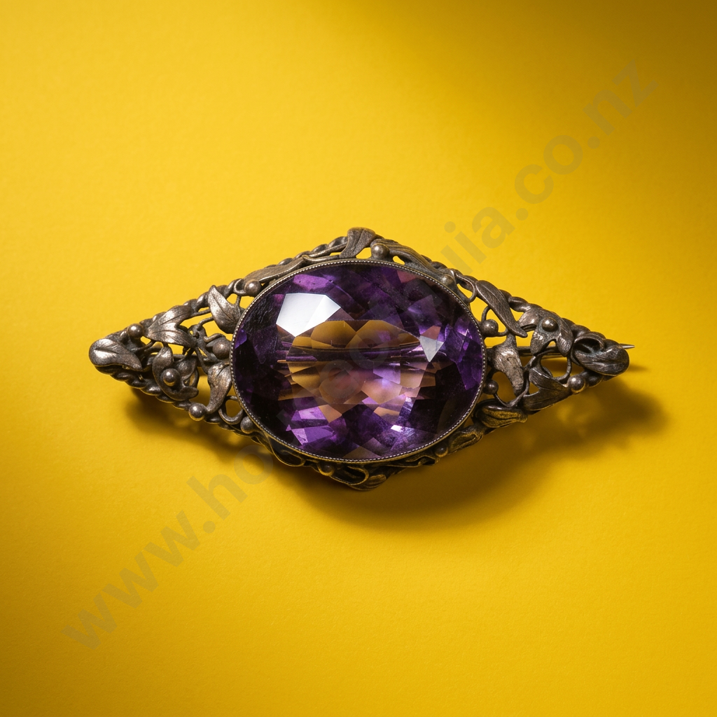 Impressive Rhoda Wager Style Sterling Silver & Purple Gem Brooch Image 1++
