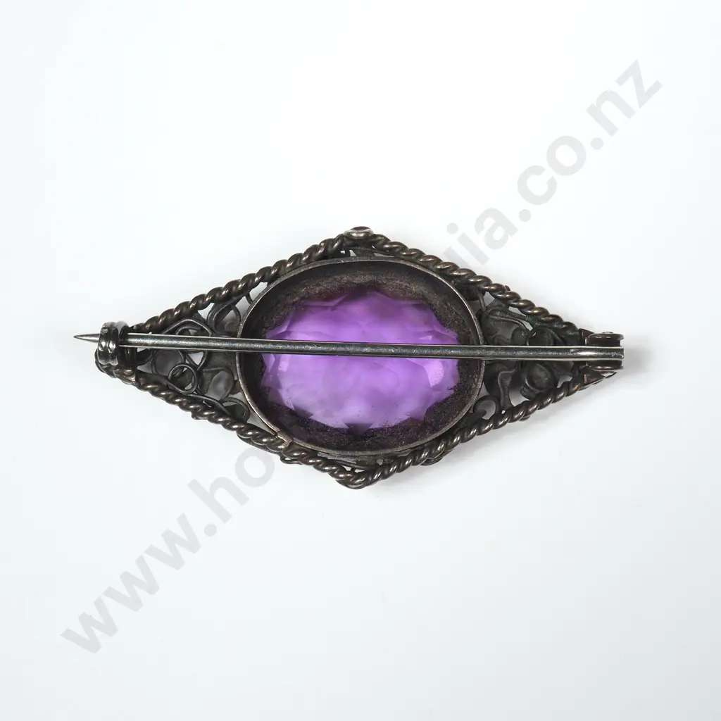 Impressive Rhoda Wager Style Sterling Silver & Purple Gem Brooch Image 1++