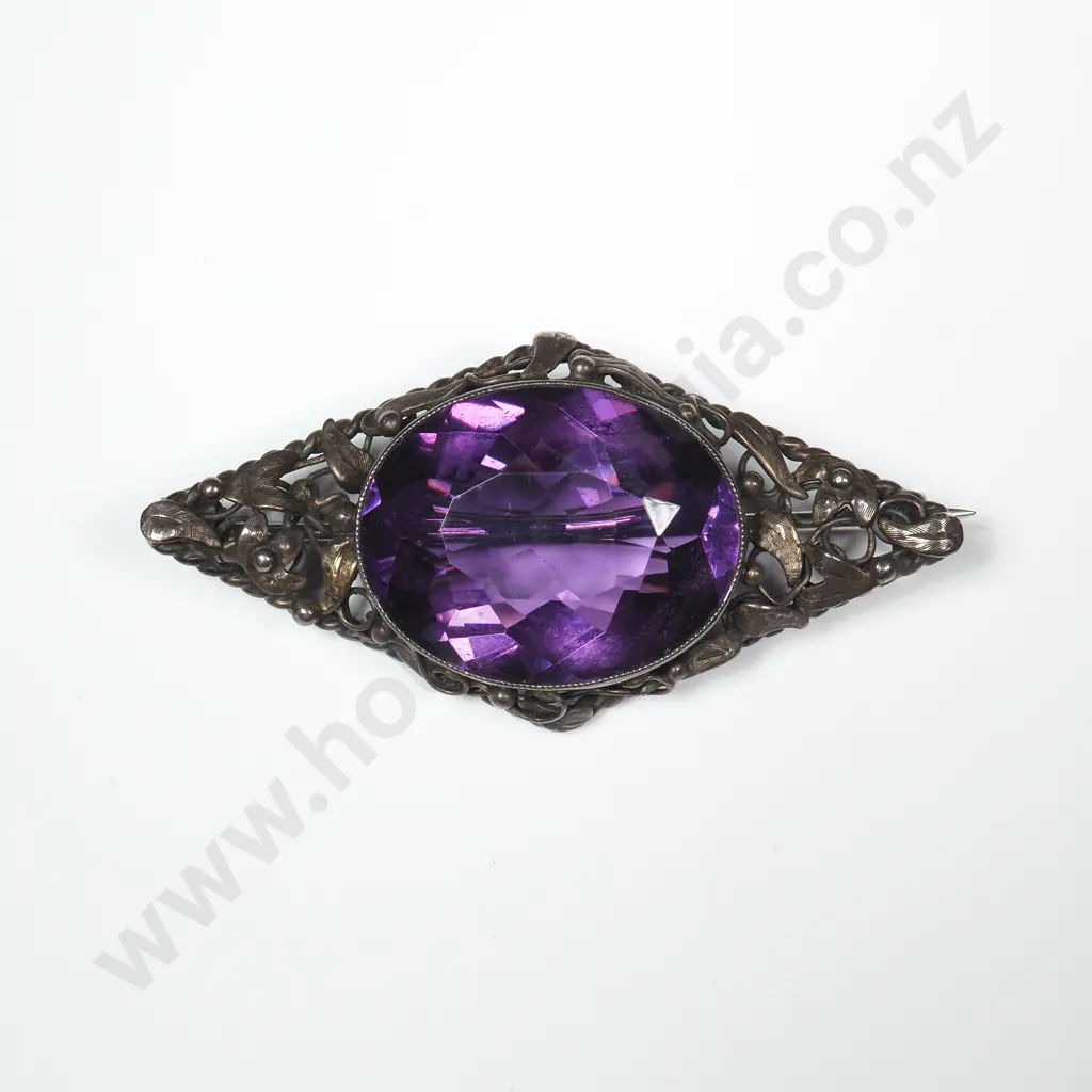 Impressive Rhoda Wager Style Sterling Silver & Purple Gem Brooch Image 1++