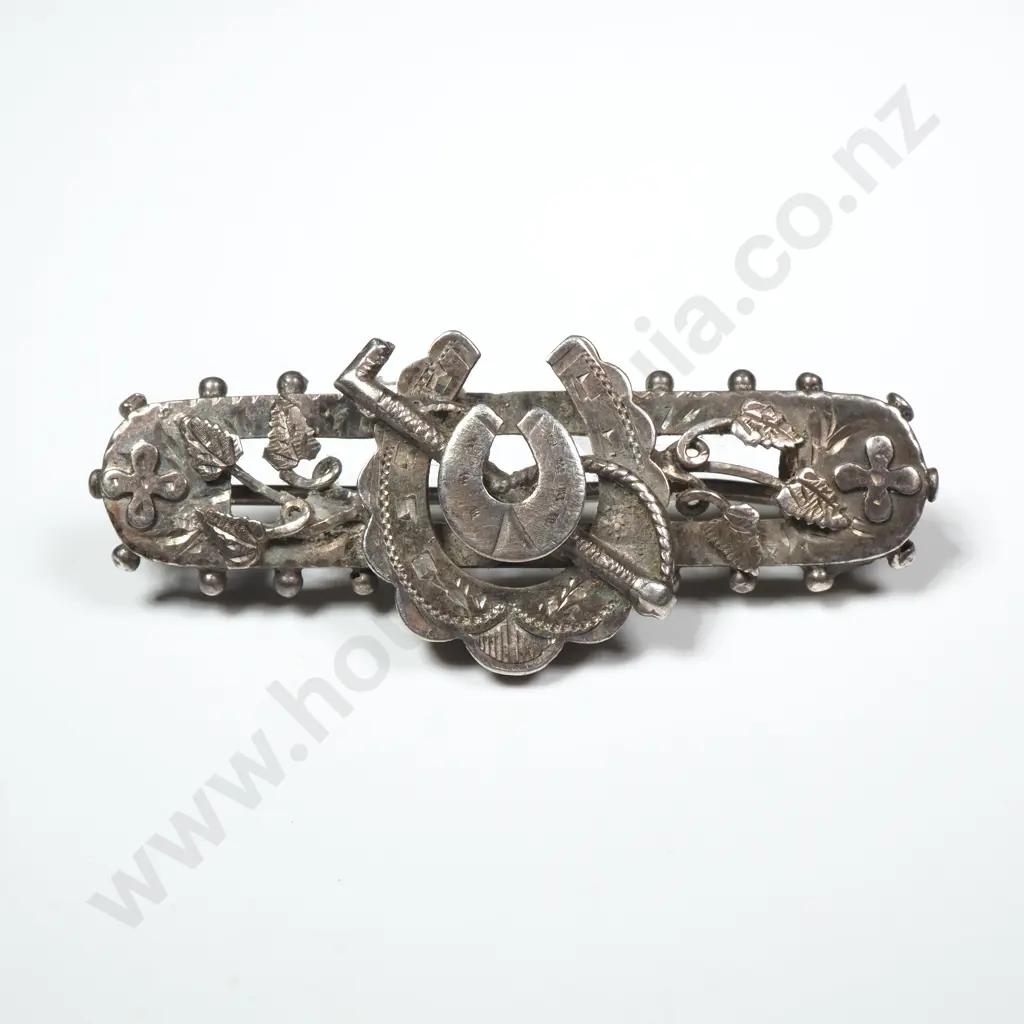 Victorian Sterling Silver Horse Riding Themed Brooch Image 1++
