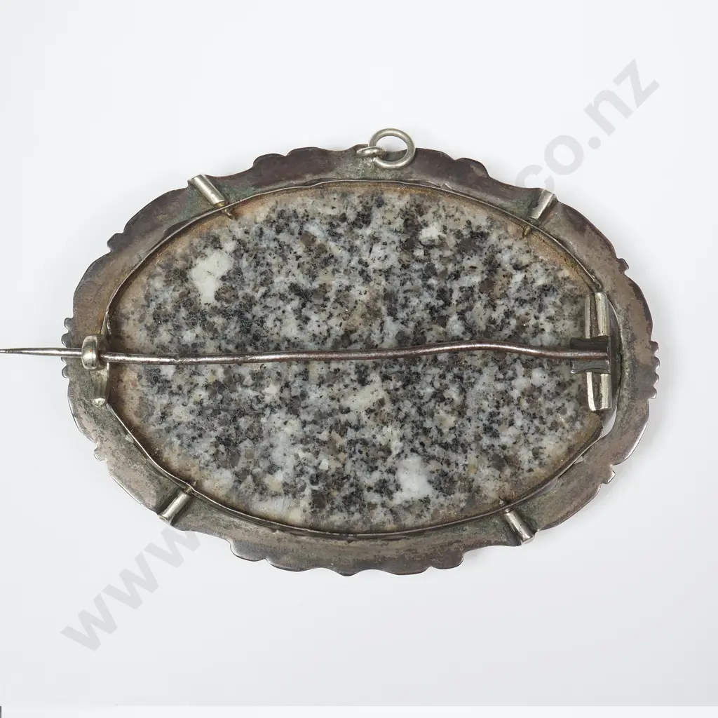 Large Antique Sterling Silver And Agate Scottish Brooch Image 1++